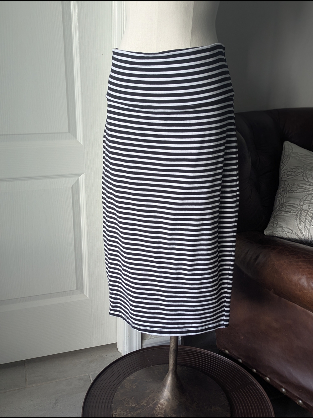 Torrid Black & White Striped Midi Pencil Skirt
